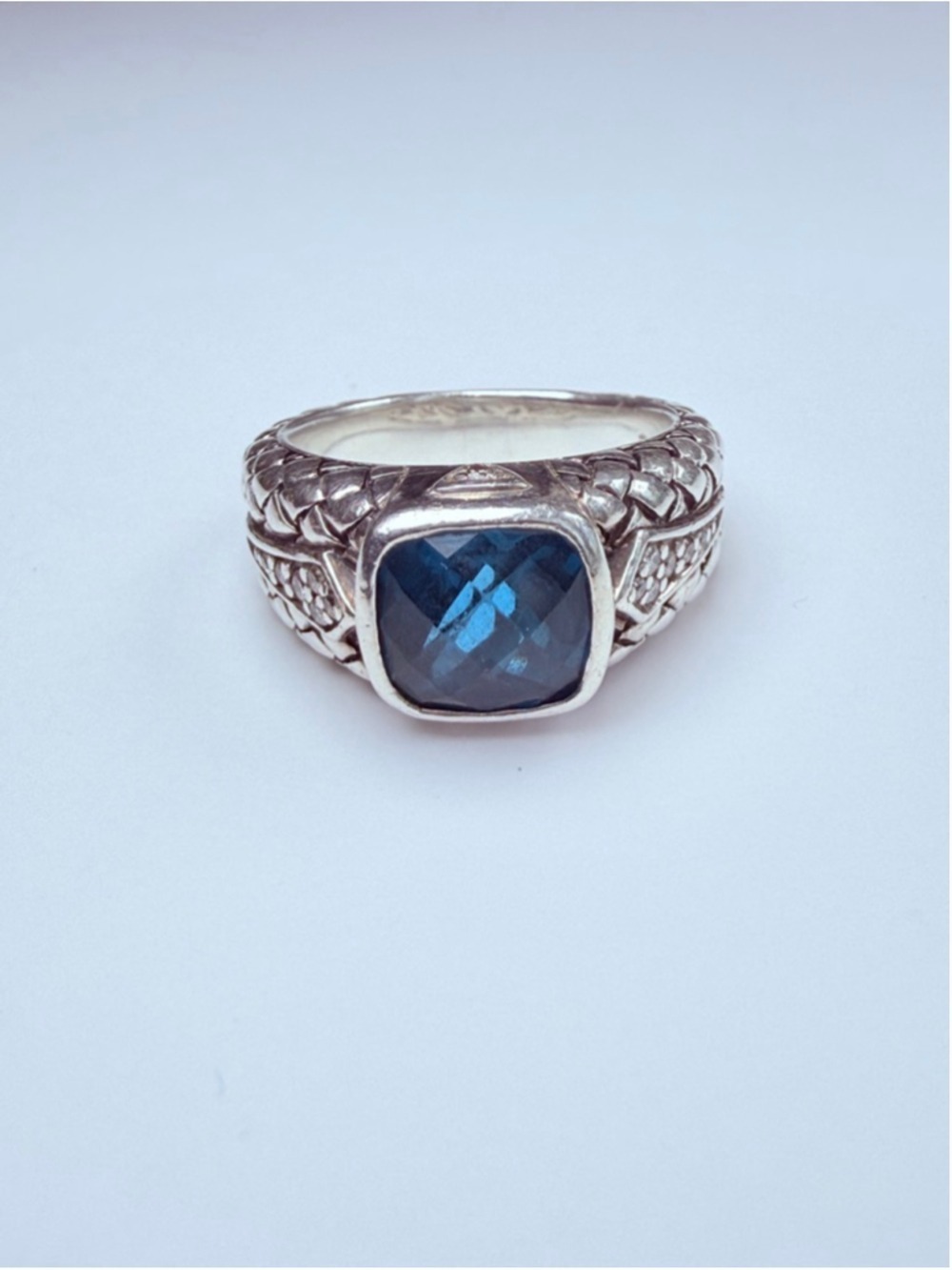 Scott Kay Diamond & Topaz Basketweave Equestrian Sterling Silver Albion Ring